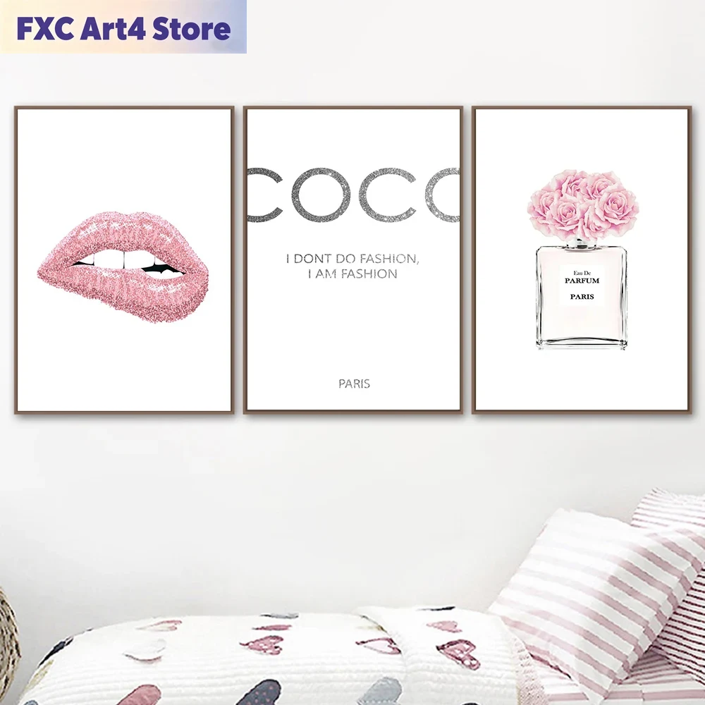 Home Decor Y2K - Frameless Fashion Flower Perfume Pink Lips