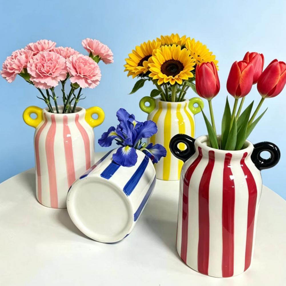 Ceramic Striped Flower Vase wi - Pampas Grass Decor recension och pris