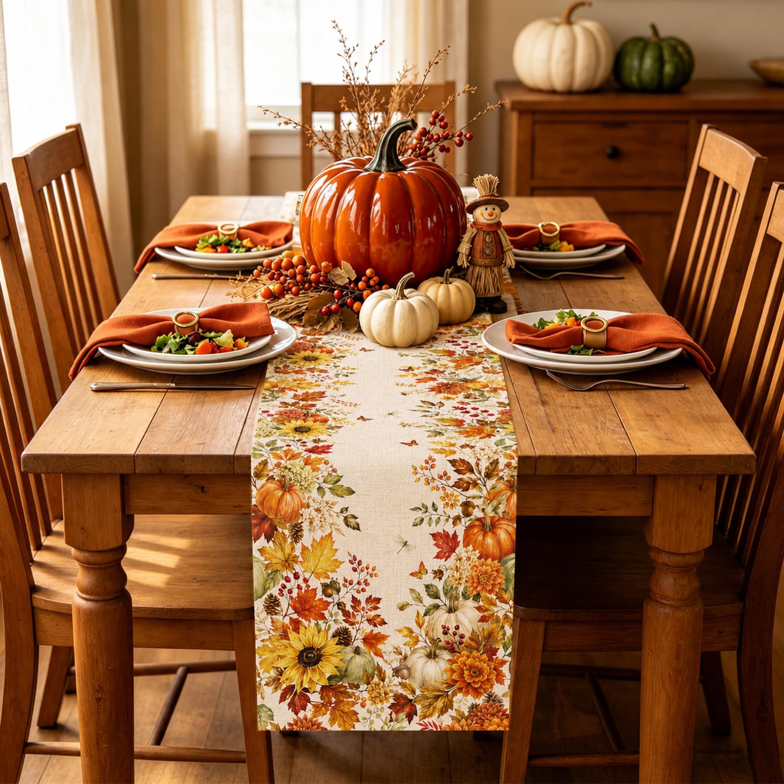 Autumn Sunflower Pumpkin Maple - Linen Table Runner recension och pris